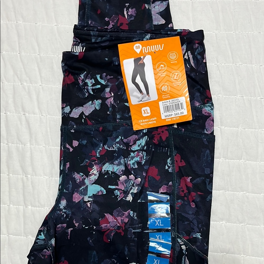 Nuyu Floral Leggings - Black and Purple